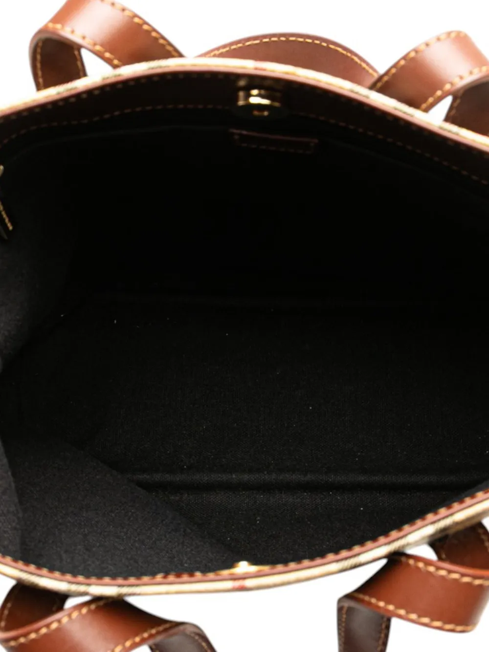 Pre-owned Burberry 2000-2017 Haymarket Check Coated Canvas Tote Bag In Brown