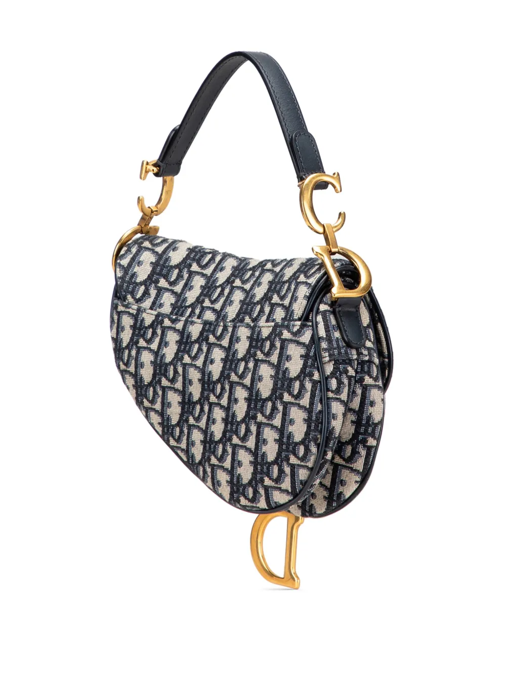 Pre-owned Dior 2019 Mini Oblique Canvas Saddle Bag Satchel In Blue