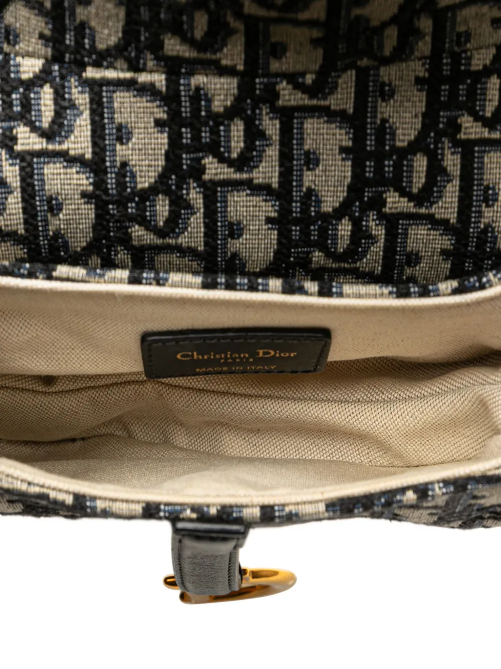 Pre-owned Dior 2019 Mini Oblique Canvas Saddle Bag Satchel In Blue