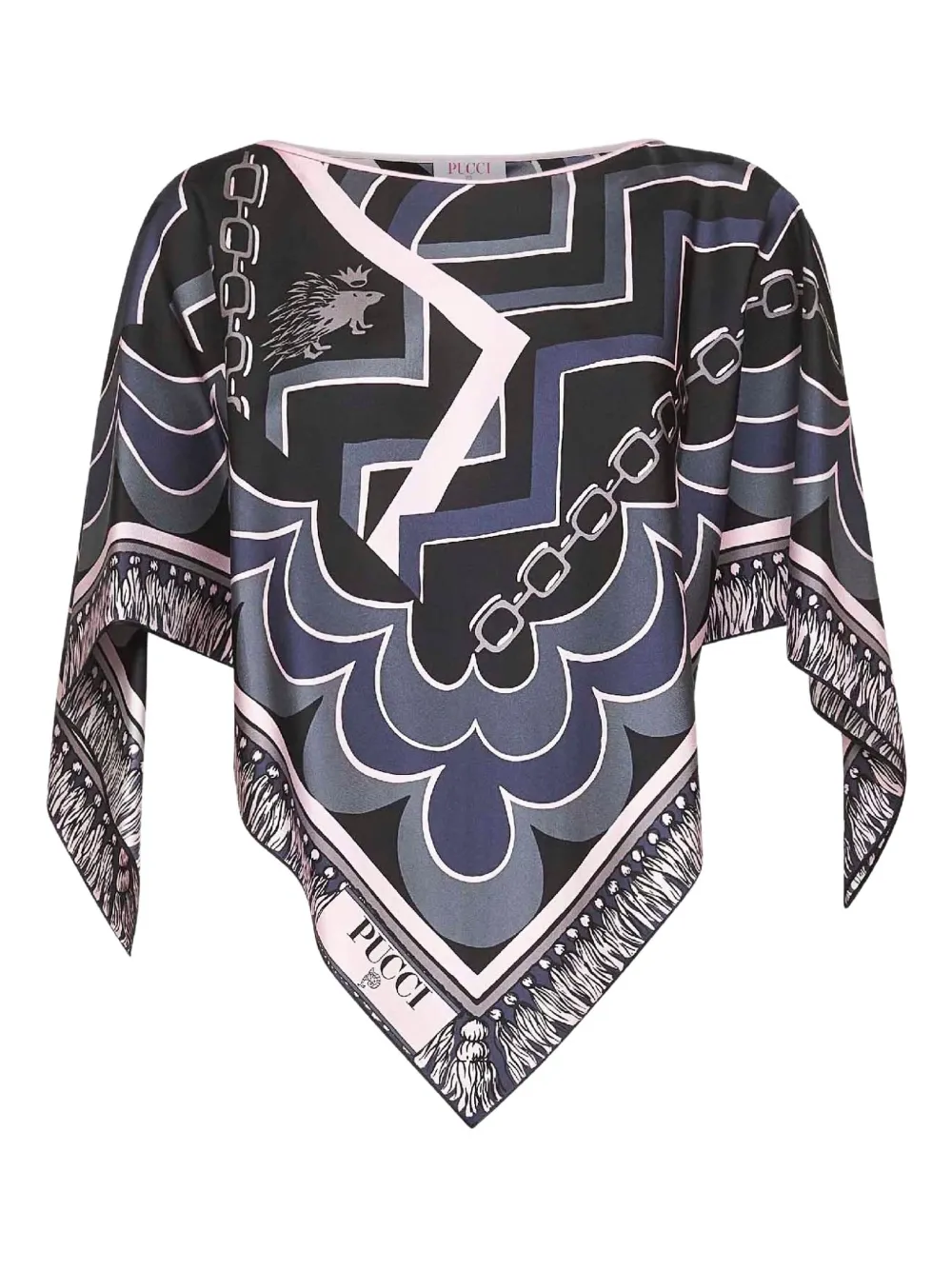 Pucci Geometric Patterned Silk Blouse With Asymmetric Hem In Black