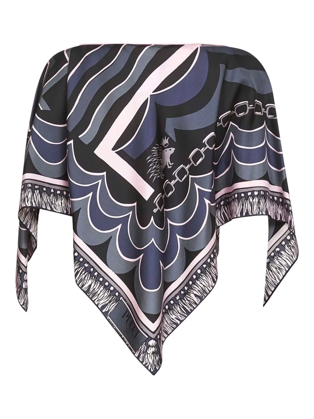Pucci Geometric Patterned Silk Blouse With Asymmetric Hem In Black