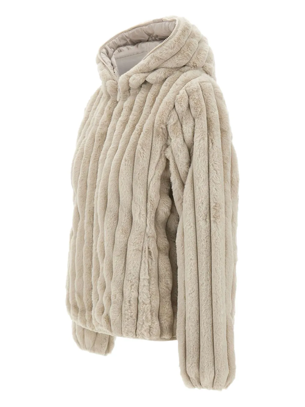 Save The Duck Ribbed Hooded Jacket In Neutral