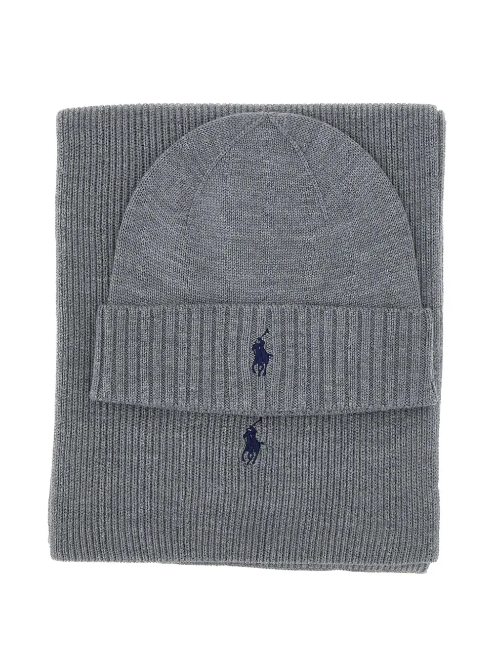 Polo Ralph Lauren Ribbed-knit Beanie Set In Gray