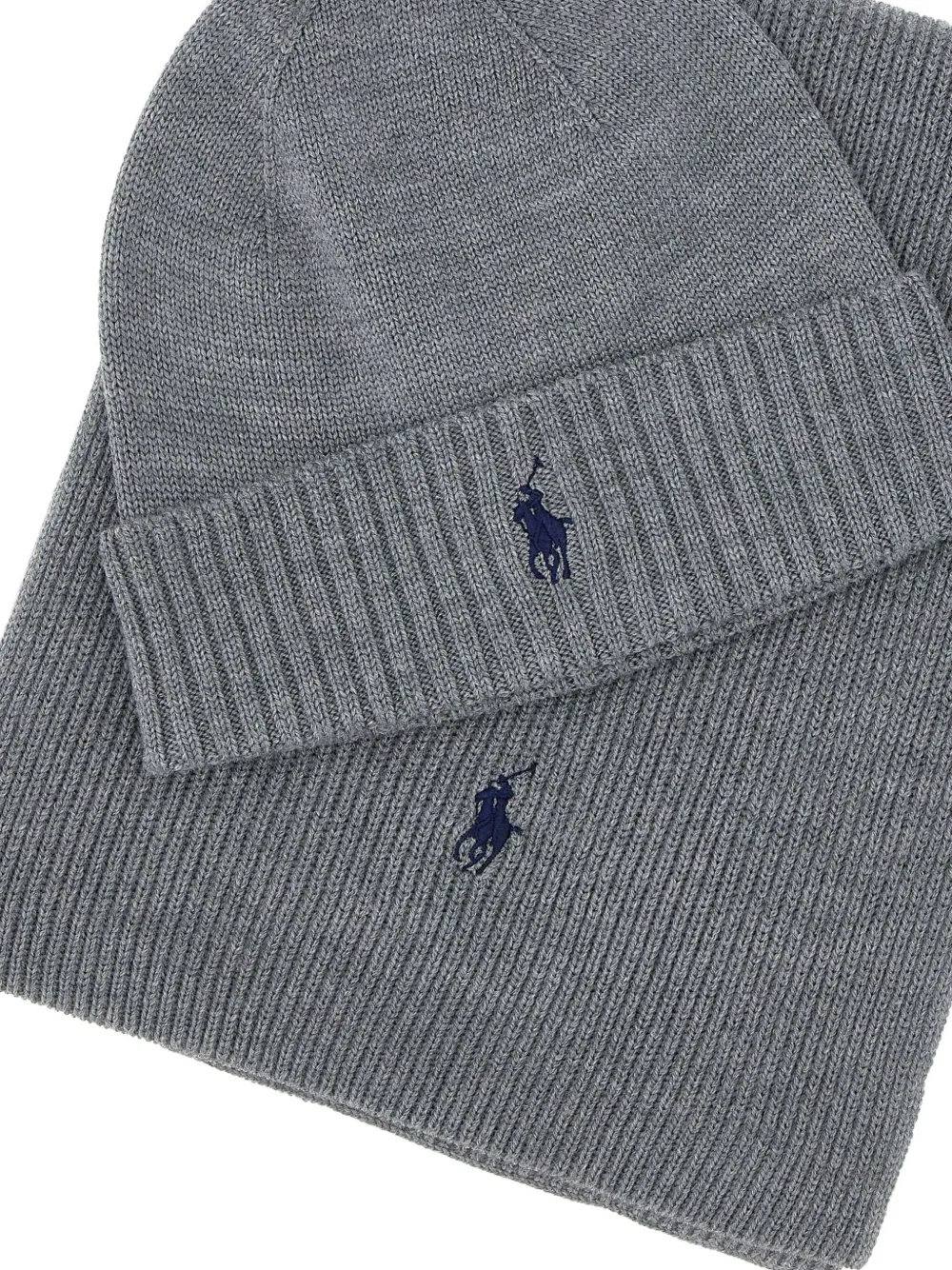 Polo Ralph Lauren Ribbed-knit Beanie Set In Gray