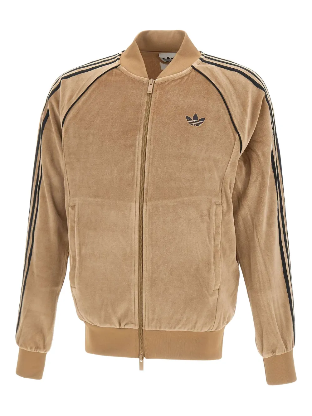 adidas three-stripe velour track top | Neutrals | Image 1