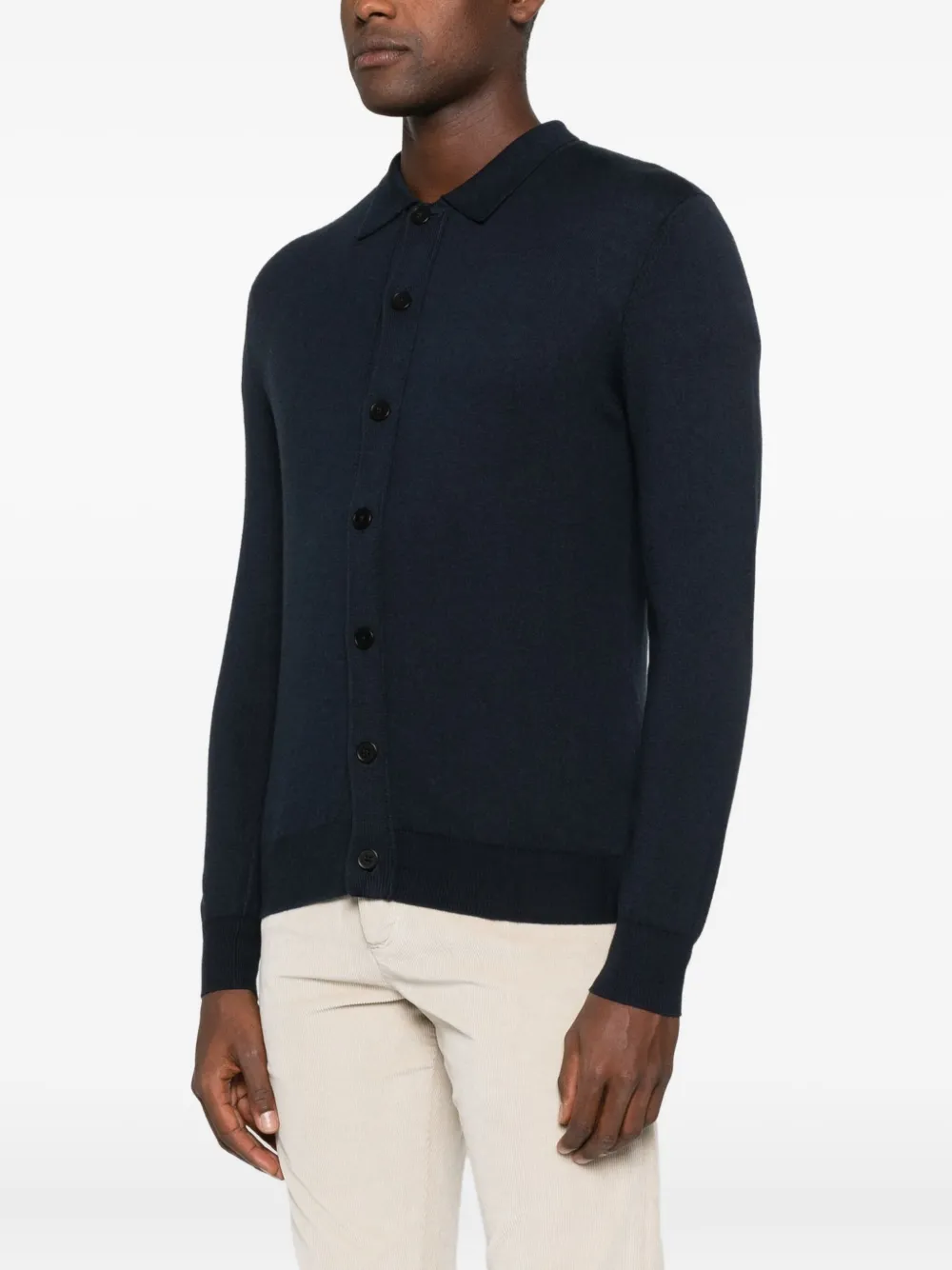 People Of Shibuya Buttoned Polo-collar Cardigan In Black