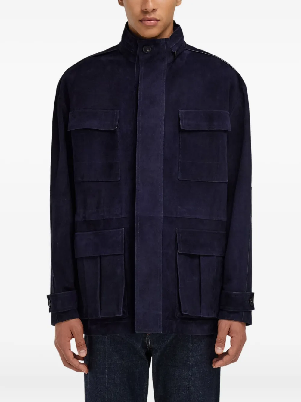  Ferragamo Utility Pockets Suede Blouson - Blue 