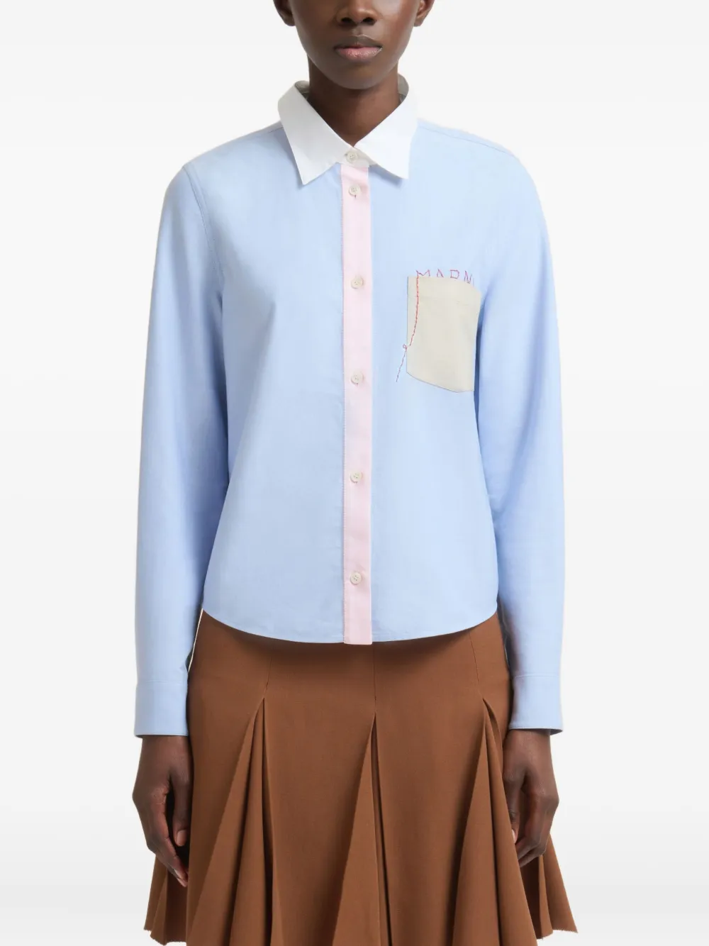 Marni Oxford blouse met contrasterende kraag Blauw