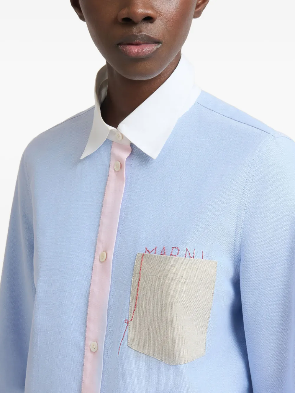 Marni Oxford blouse met contrasterende kraag Blauw