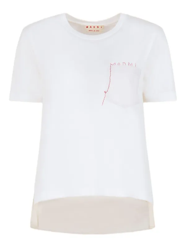 Marni Cotton T-shirt with Handstitched Marni Logo in White