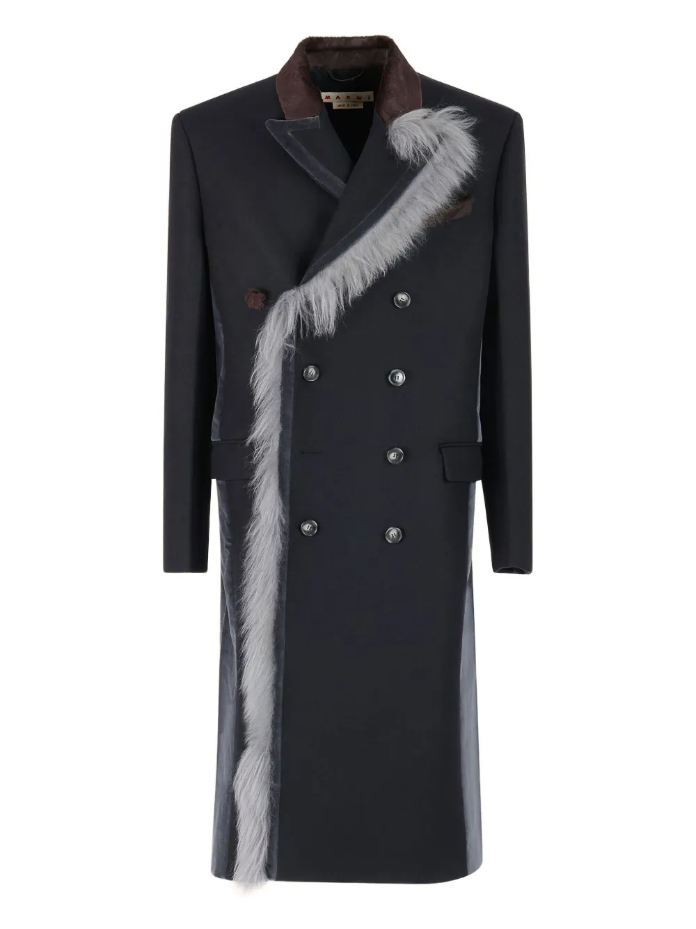 Marni double-breasted fur-trimmed coat - ブラック Marni double-breasted fur-trimmed coat - ブラック