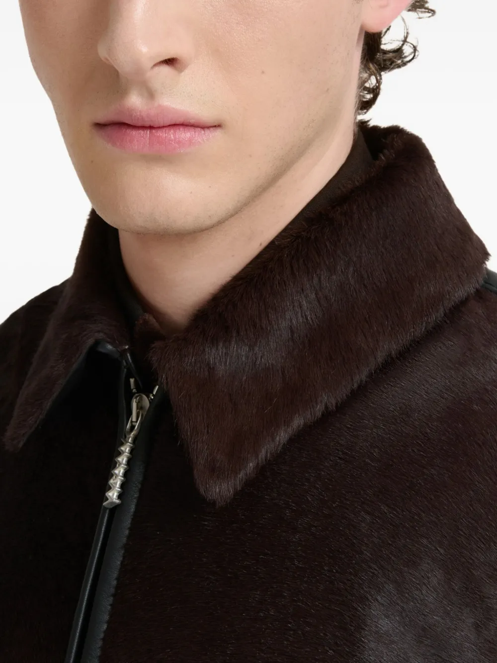 Marni Leren jack met kalfshaar Bruin