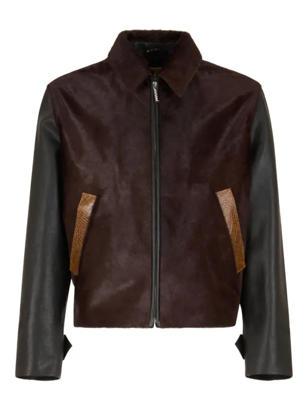 marni レザー　トラックジャケット Marni - Striped Nappa Leather Track Jacket - Black Marni