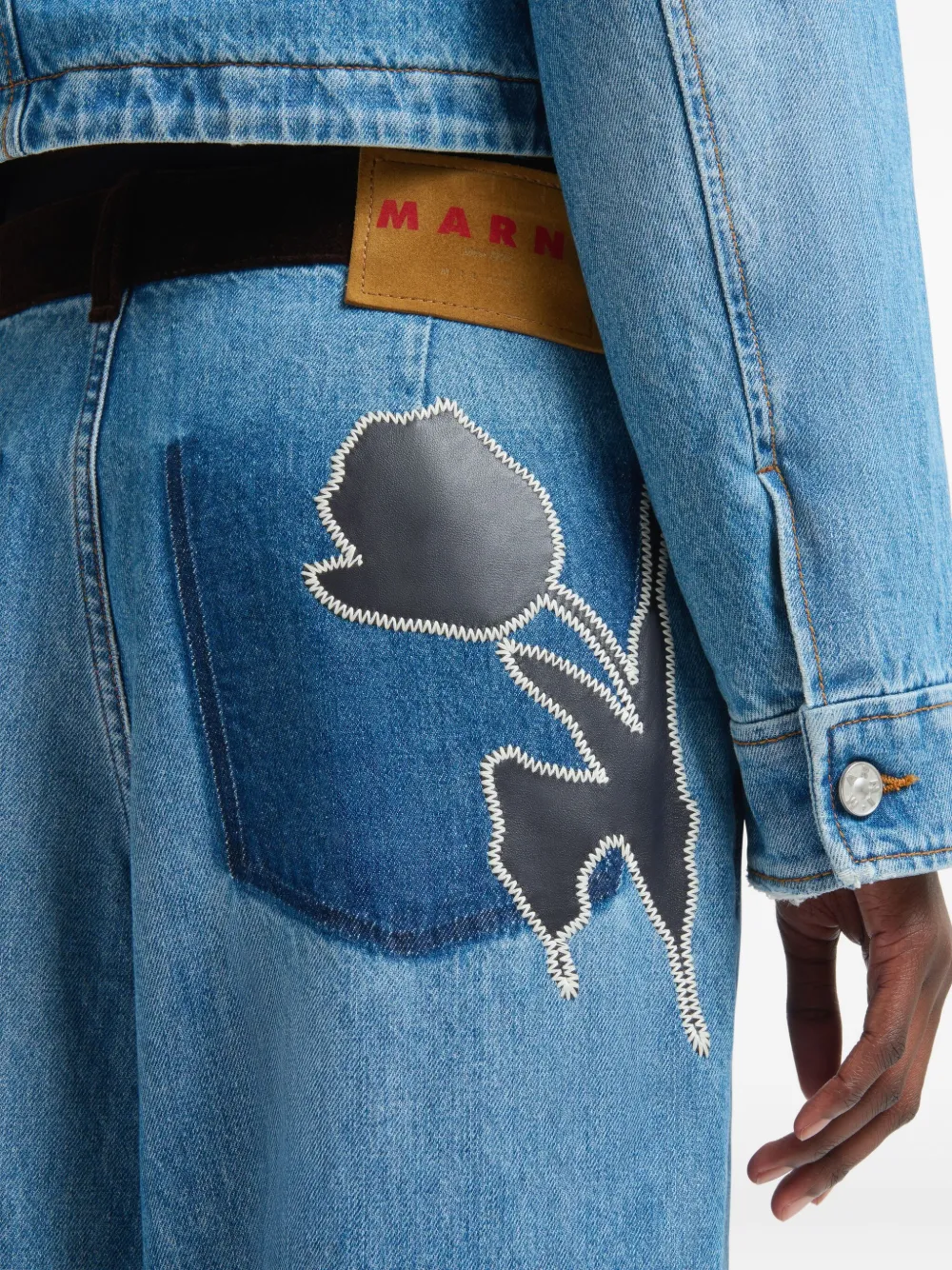 Marni Blue Denim Trousers With Velvet Waistband In Blue