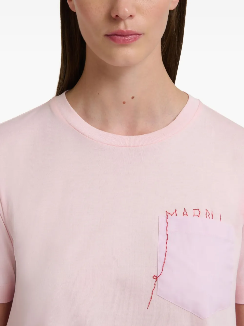 Marni Logo-embroidered Cotton T-shirt In Pink