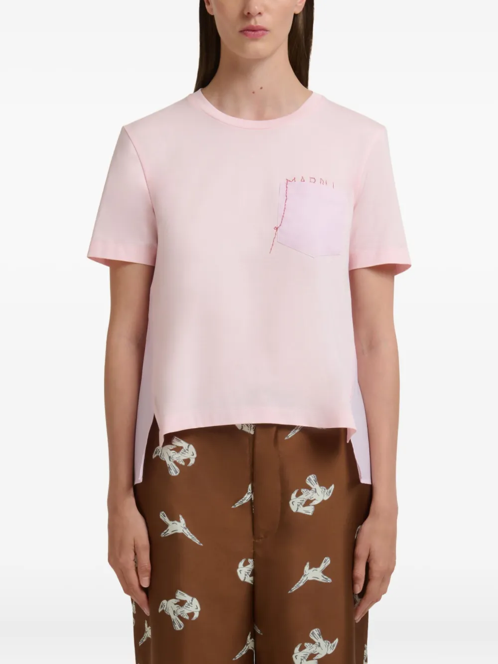 Marni Logo-embroidered Cotton T-shirt In Pink