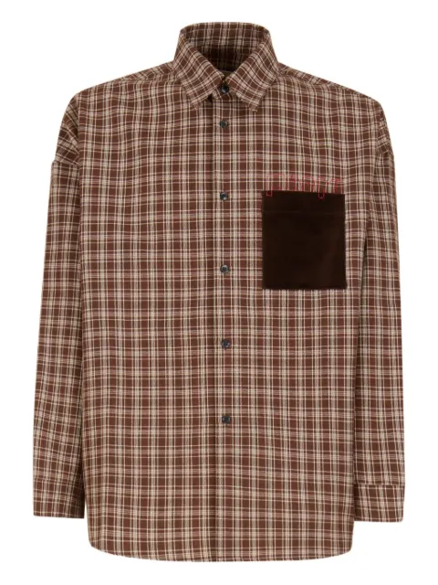 Marni camisa con bolsillo de terciopelo y motivo de cuadros