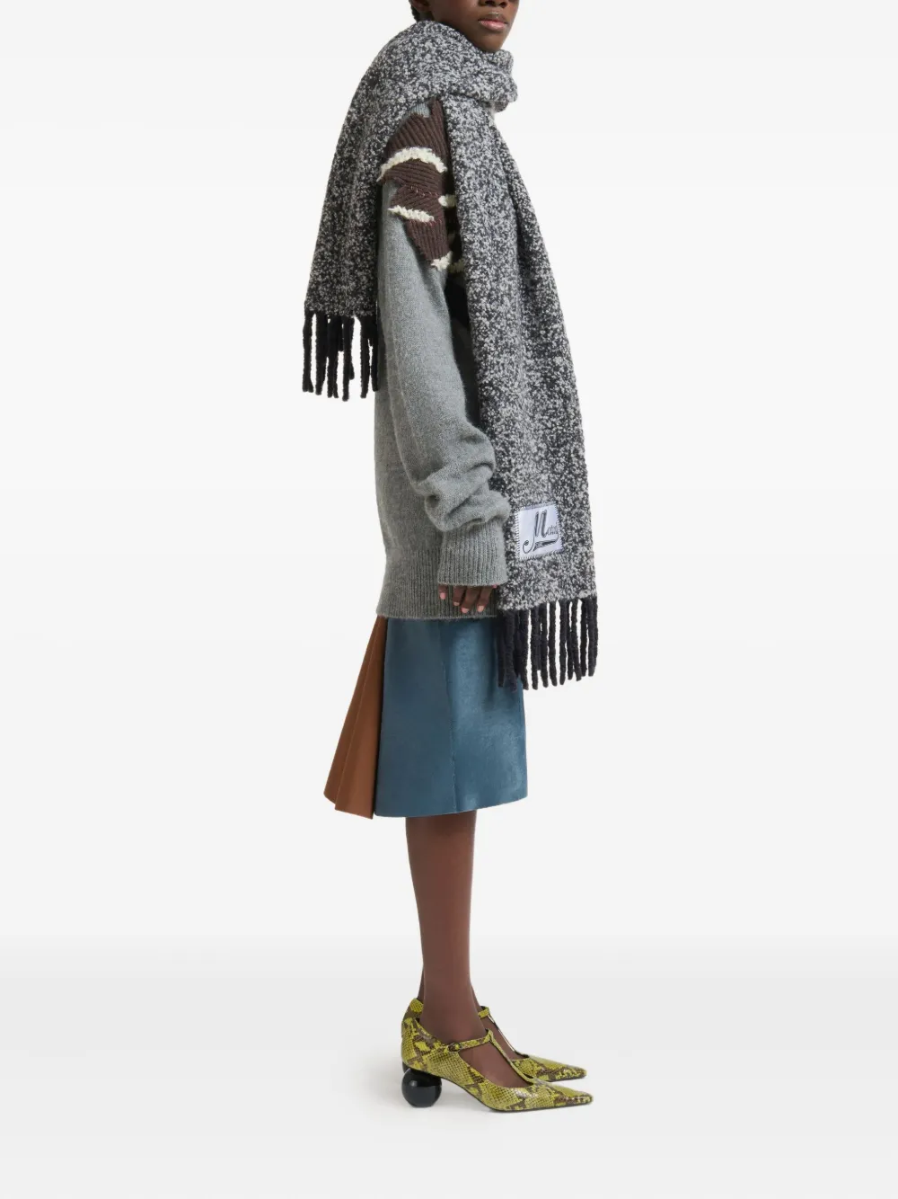 Marni Fringed Scarf In Gray