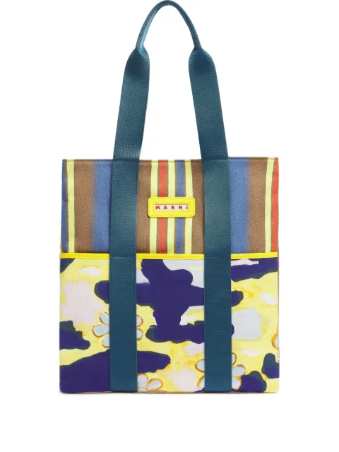 Marni striped tape-handle cotton tote bag