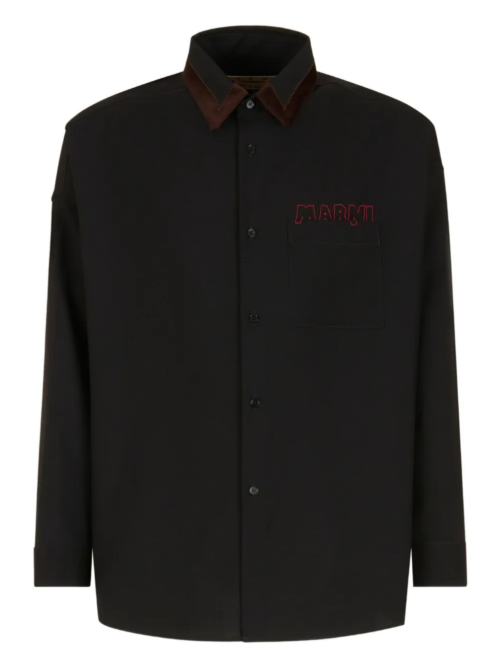 Marni velvet-collared logo shirt | Black | Image 1