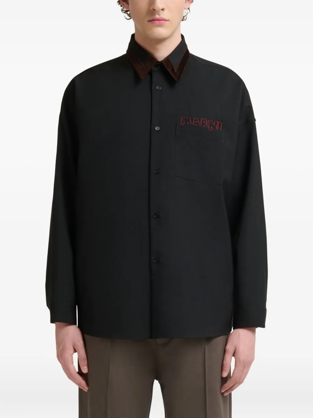 Marni Overhemd met fluwelen kraag en logo Zwart