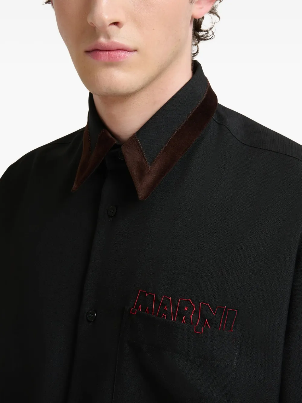 Marni Overhemd met fluwelen kraag en logo Zwart
