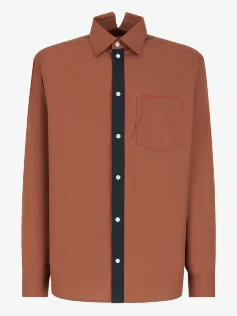 Marni embroidered-pocket split-collar shirt