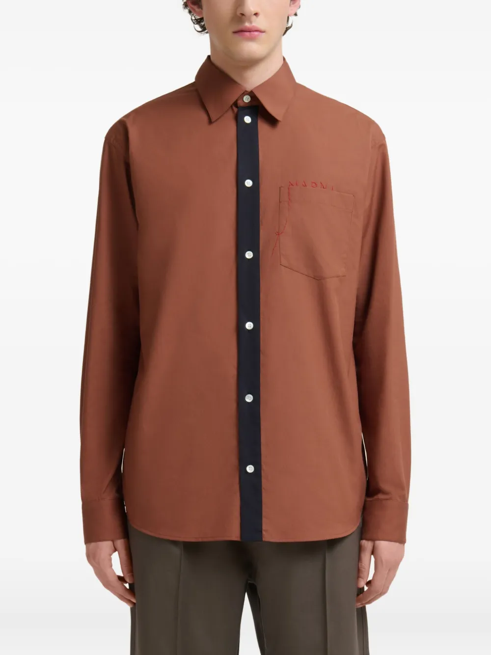 Marni Overhemd met geborduurde zak en kraag Bruin