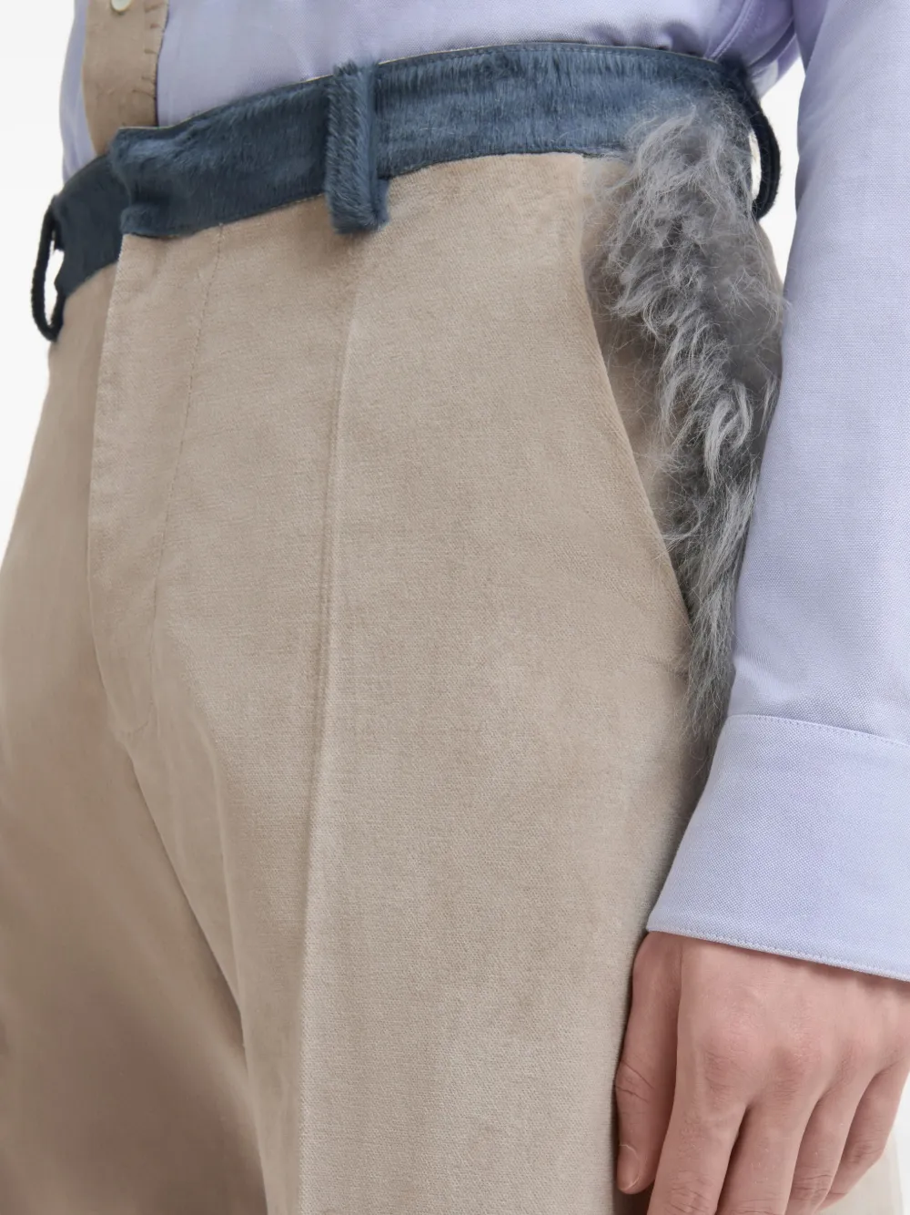 Marni Faux-fur-trimmed Velvet Trousers In Neutral