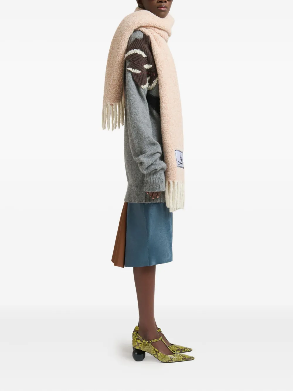 Marni Fringed Scarf In Neutral