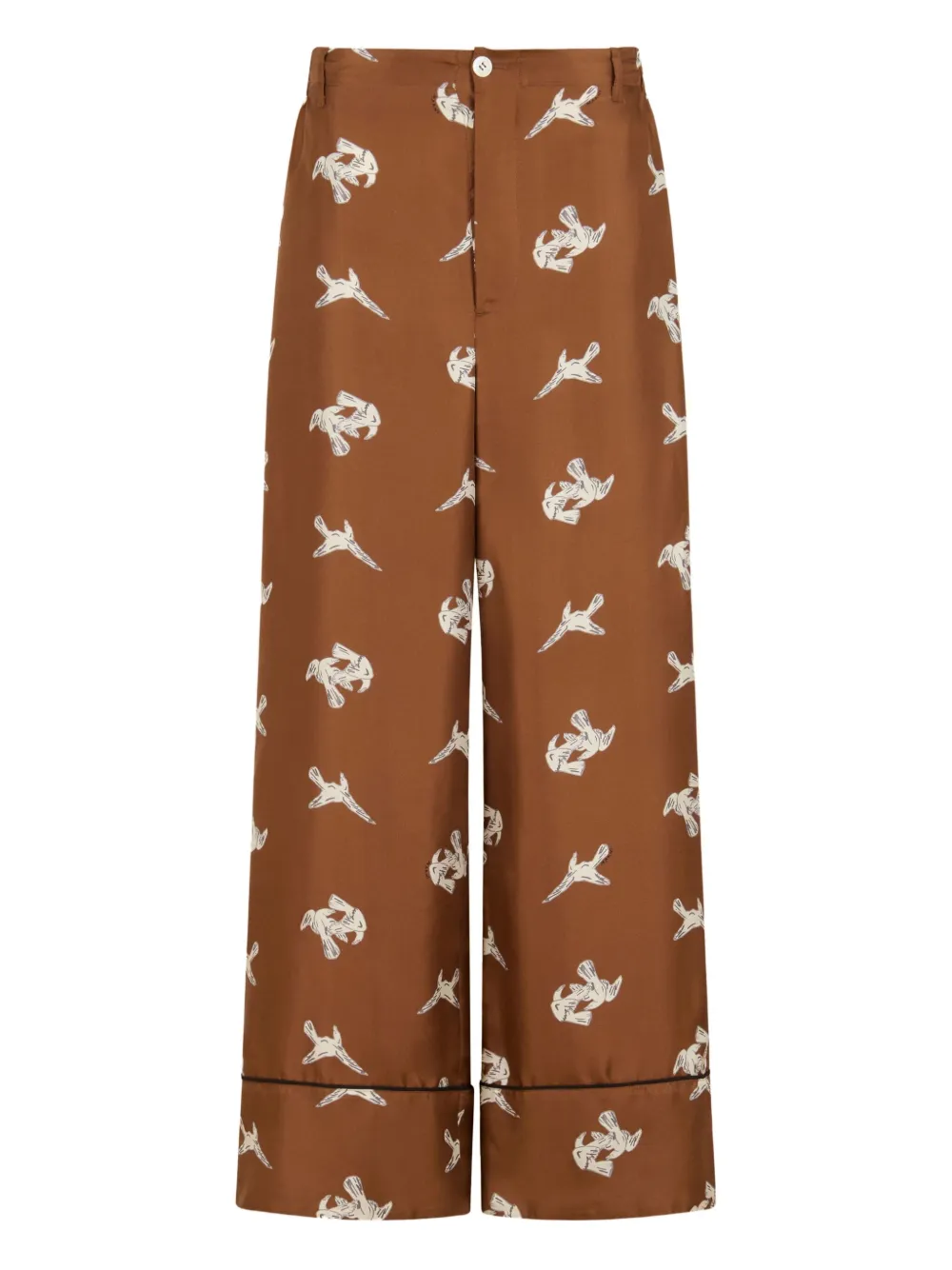 Marni Raven-print Wide-leg Trousers In Brown