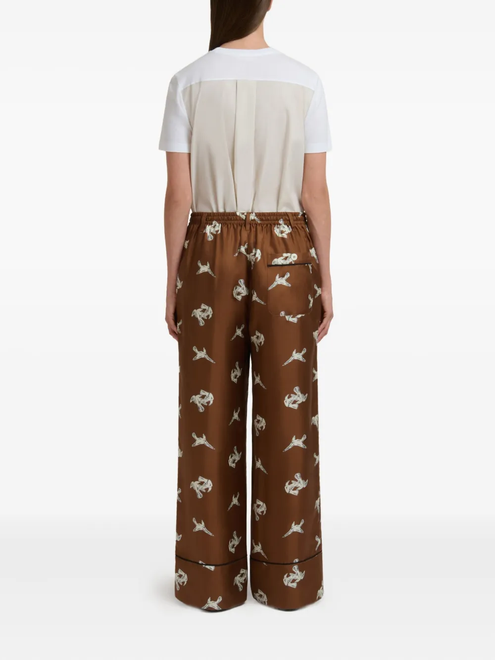 Marni Raven-print Wide-leg Trousers In Brown
