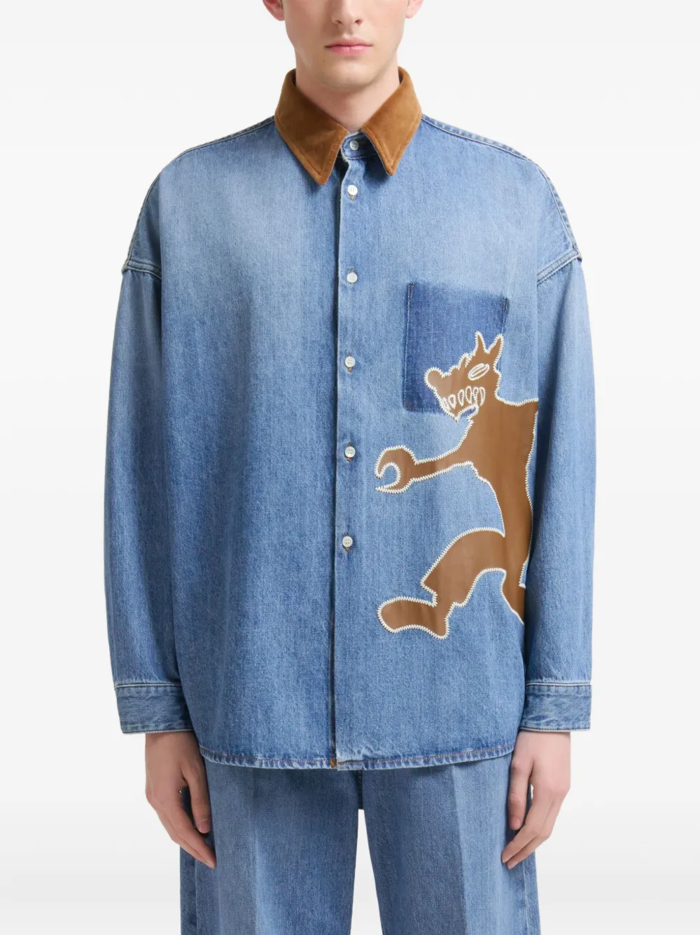 Marni x Slawn & Soldier denim overhemd met wolfpatch Blauw