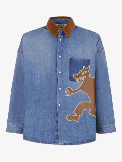 Marni x Slawn & Soldier wolf-patch denim shirt