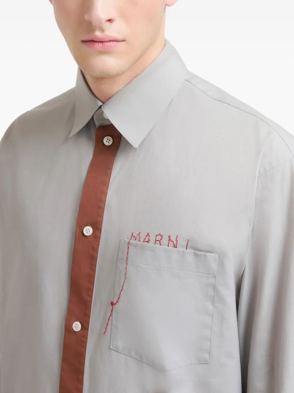 Marni Overhemd met borduurwerk en gespleten kraag Grijs