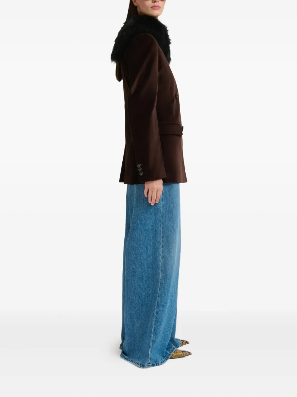 Marni Velvet Calf-hair Collar Blazer In Brown
