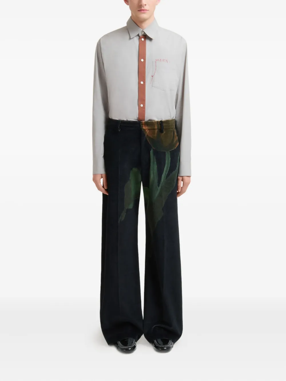 Marni x Slawn & Soldier fluwelen broek met tulpprint - Zwart