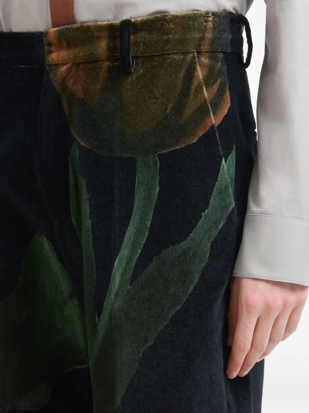 Marni X Slawn & Soldier Tulip-print Velvet Trousers In Black