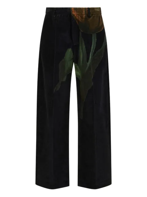Marni pantalones de terciopelo con tulipanes estampados en colaboración con Slawn & Soldier