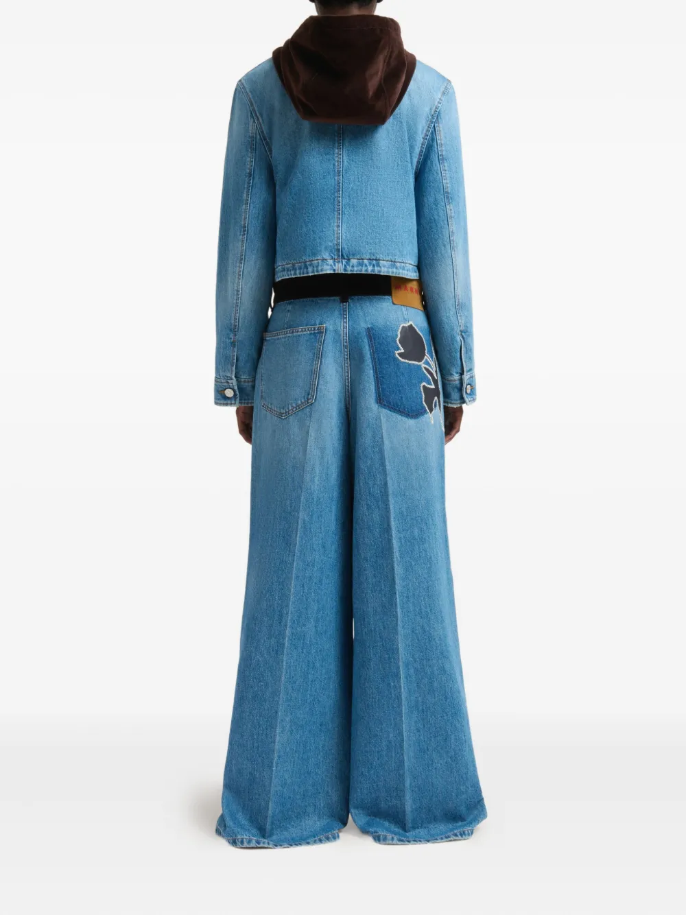 Marni Velvet-trimmed Denim Jacket In Blue