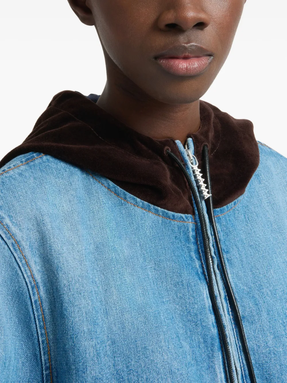 Marni Velvet-trimmed Denim Jacket In Blue