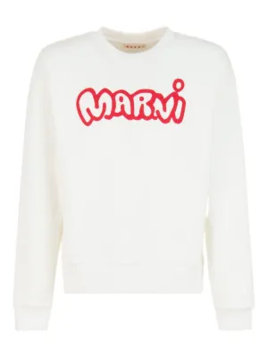 Marni logo-print Cotton Sweatshirt | White | FARFETCH