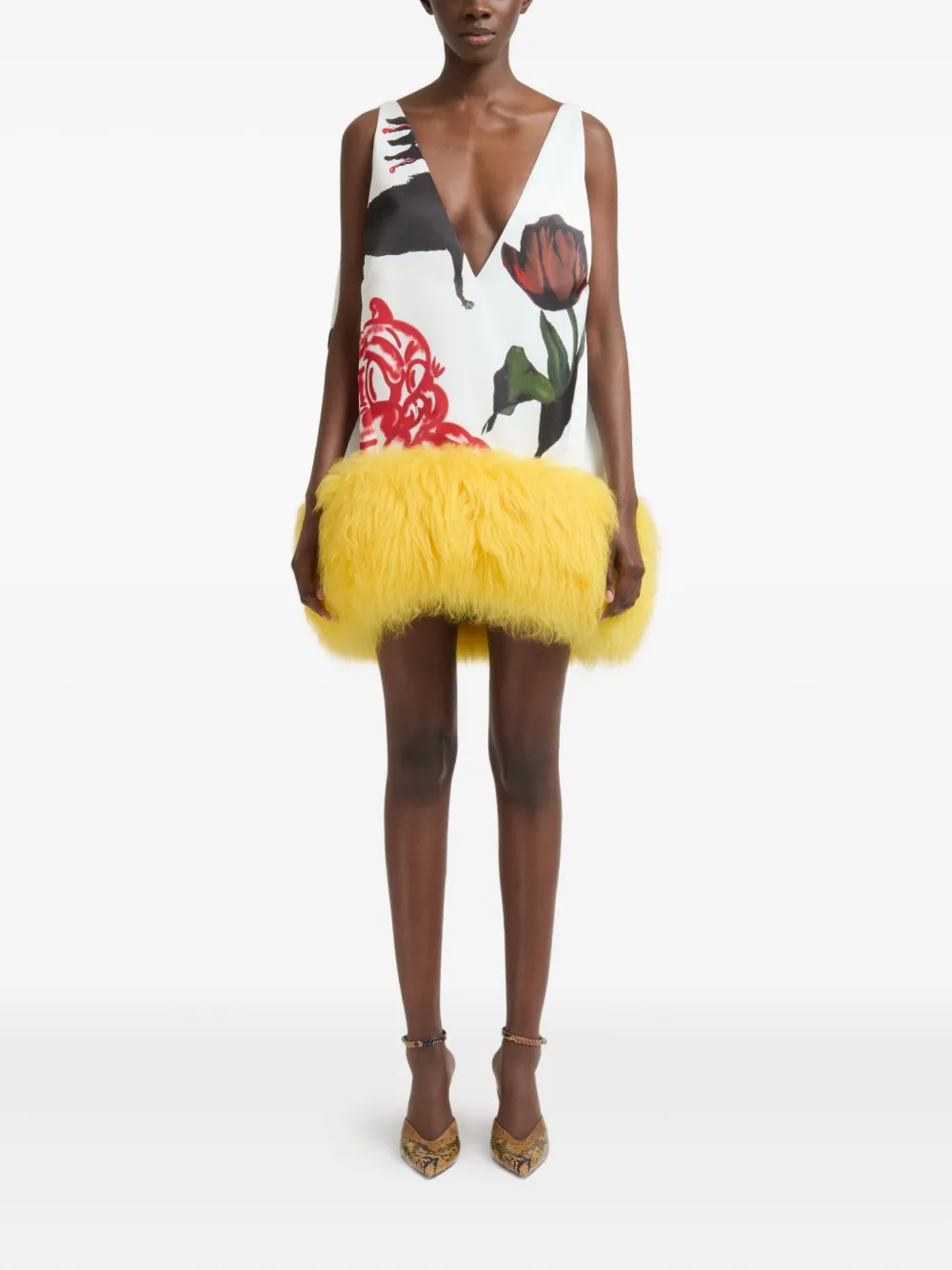 Marni X Slawn & Soldier Fur-trimmed Mini Dress In Multi
