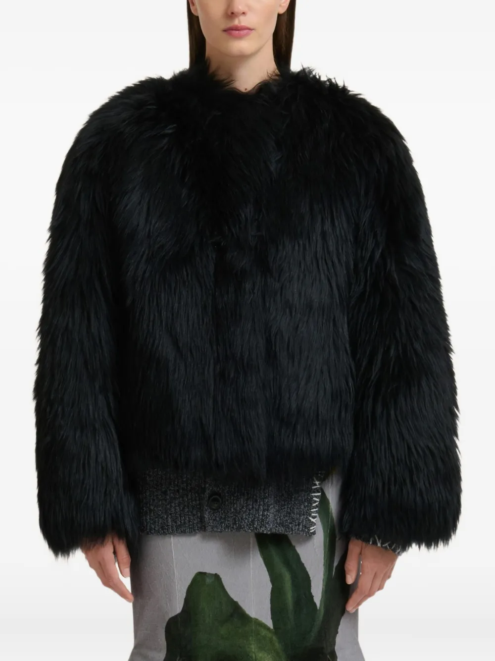 Marni Shearling Fluffy Jacket In Black