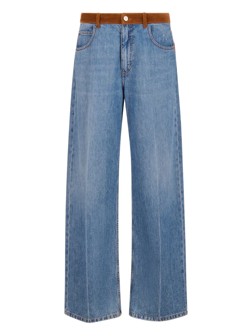 Marni Blue Denim Trousers With Velvet Waistband In Multi