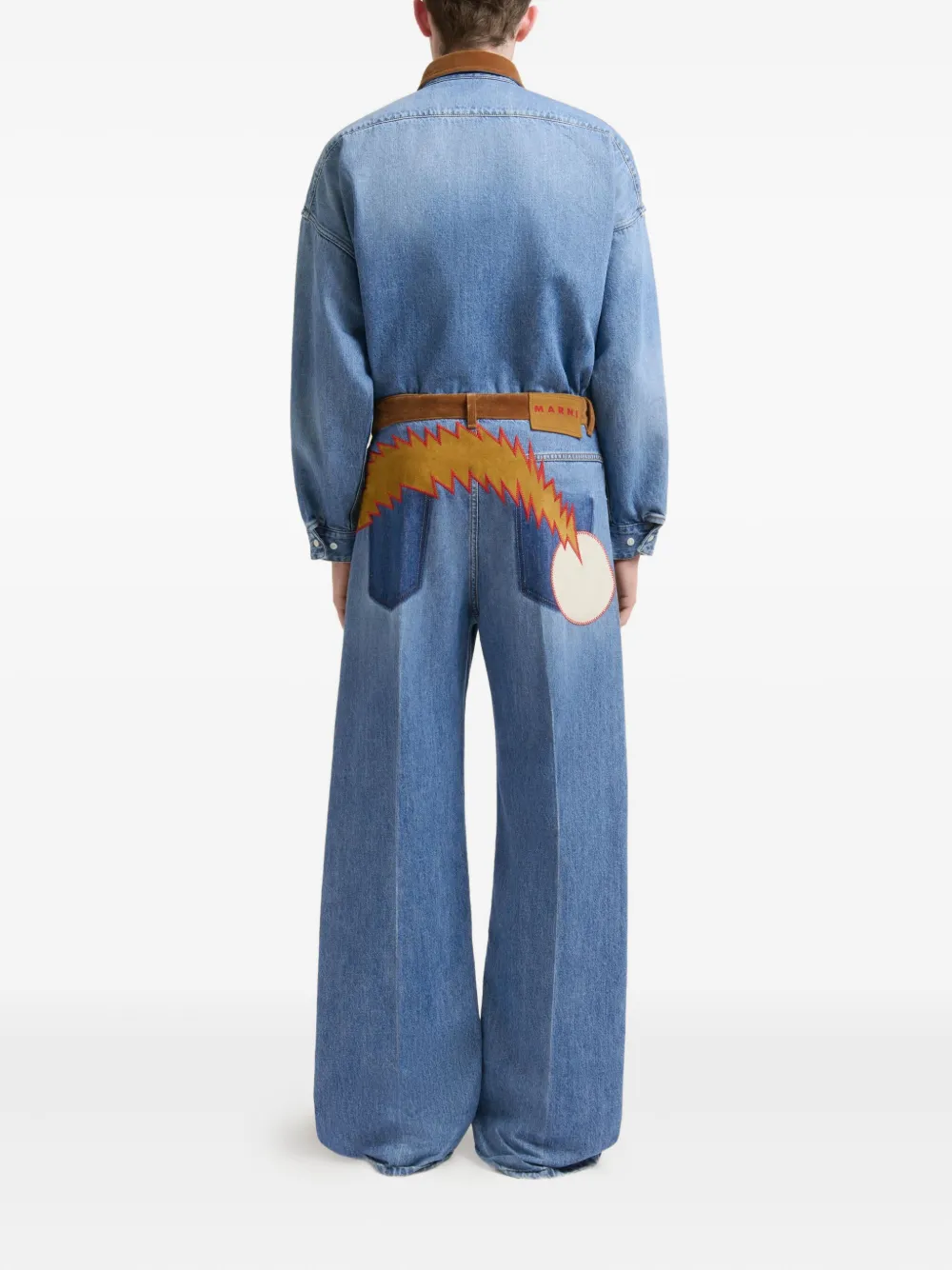 Marni Blue Denim Trousers With Velvet Waistband In Multi