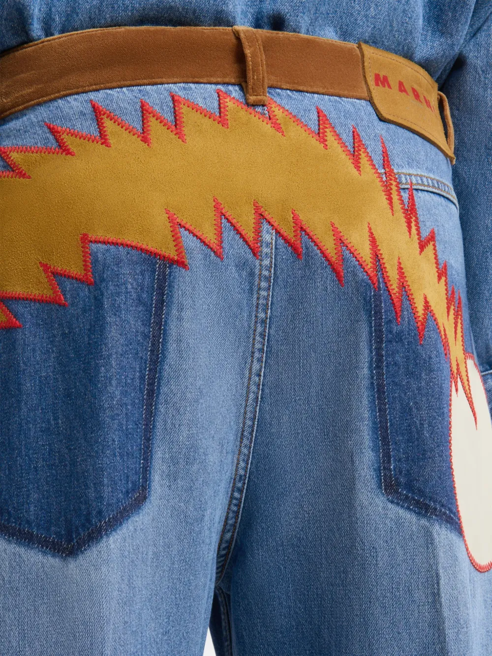 Marni Blue Denim Trousers With Velvet Waistband In Multi