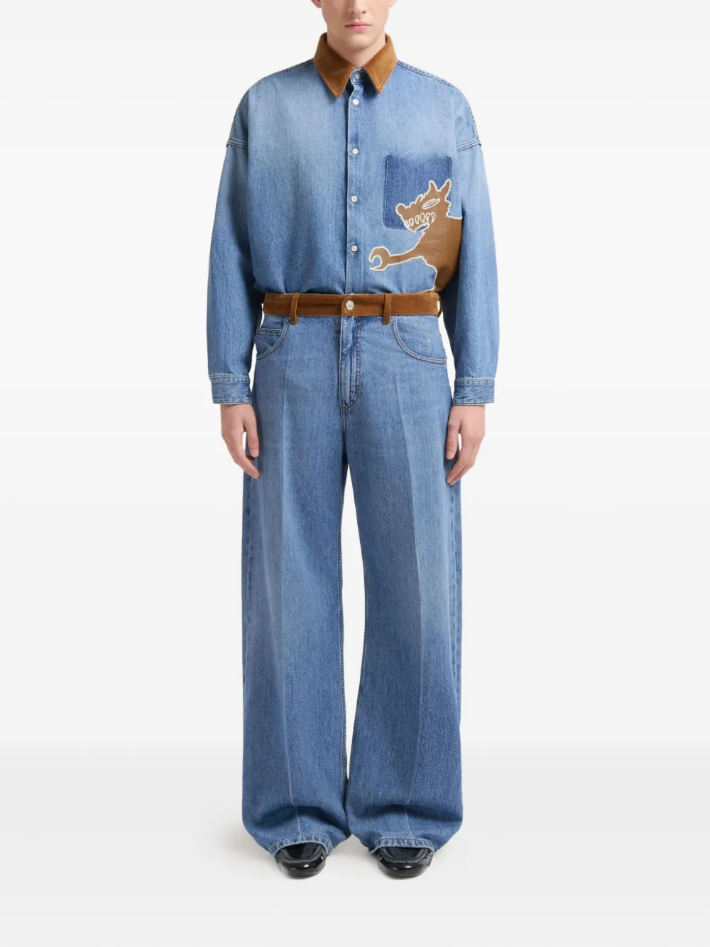 Marni x Slawn & Soldier jeans met fluwelen afwerking - Blauw