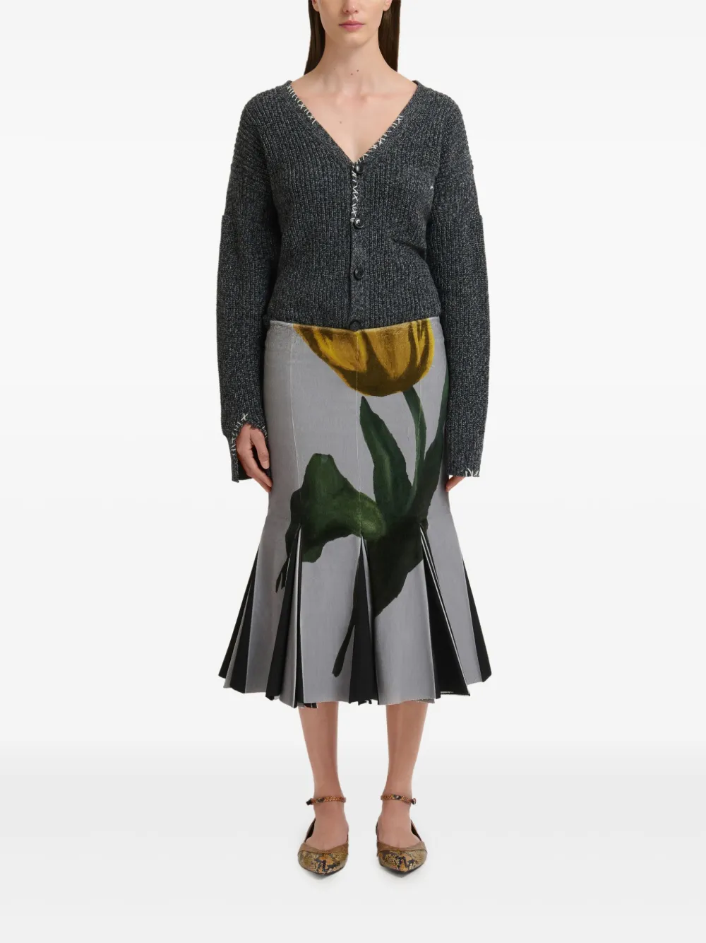 Marni x Slawn & Soldier midi-rok met tulpprint en plooien - Grijs