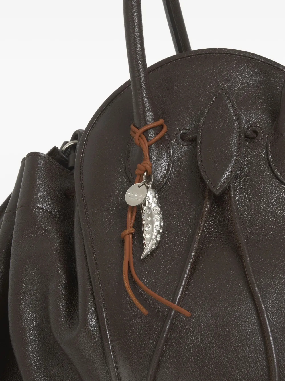 Marni Leather Crystal-embellished Keyring In Brown